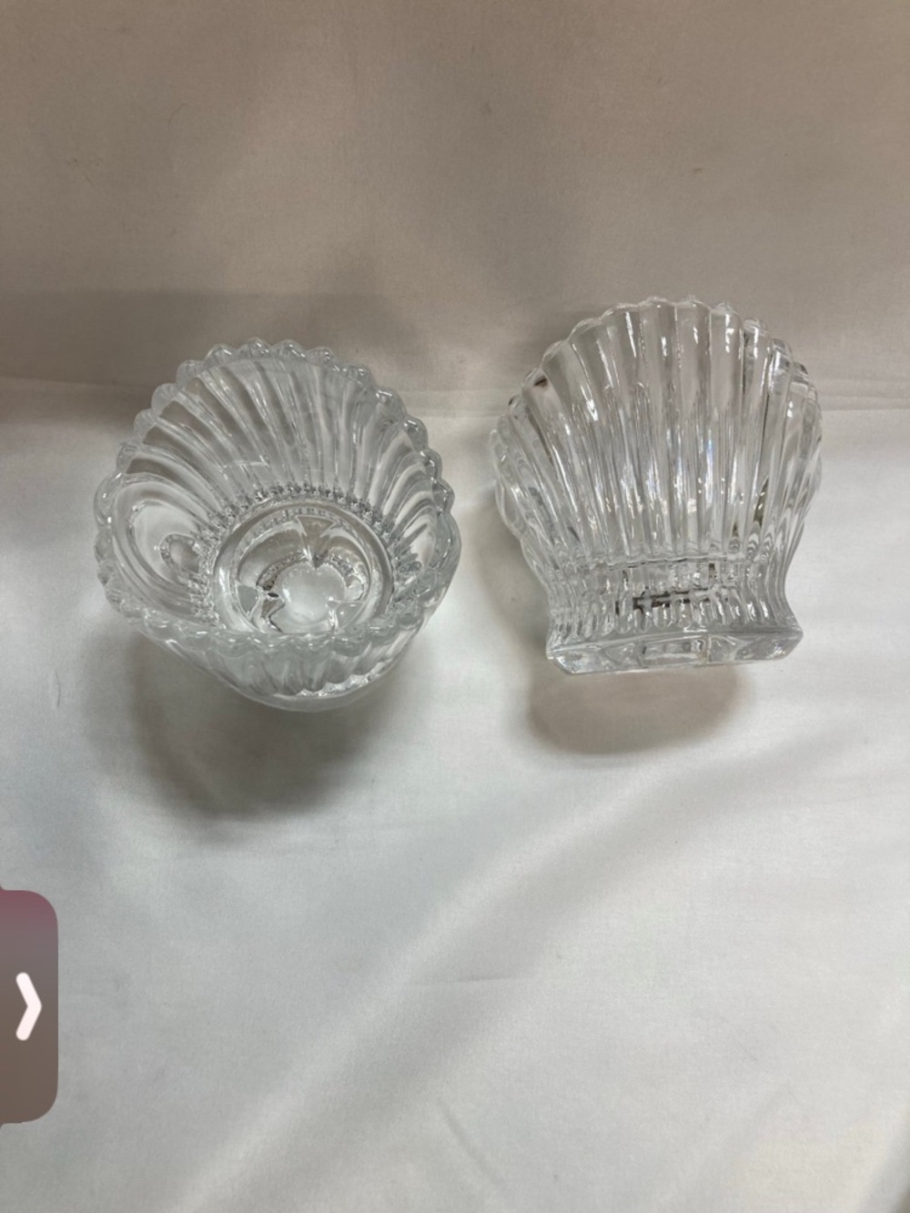 Western German 24% lead crystal candle holders ribbed shell pattern